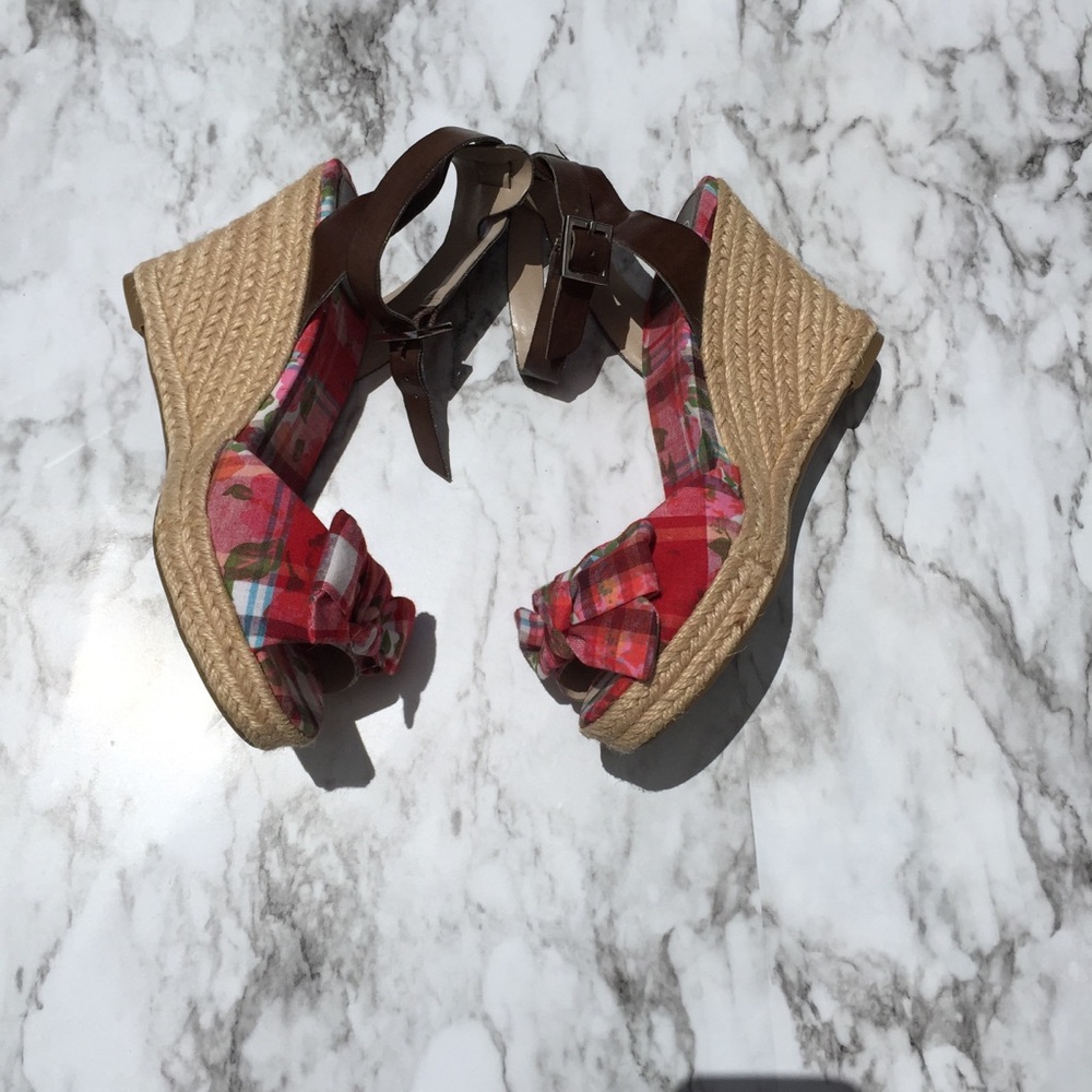 Marc Fisher | red plaid wedge sandals espadrilles - Picture 4 of 7